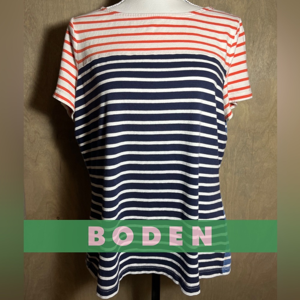 Boden Mixed Stripe Blue/Navy/White/Orange Breton Short Sleeve T-shirt 10